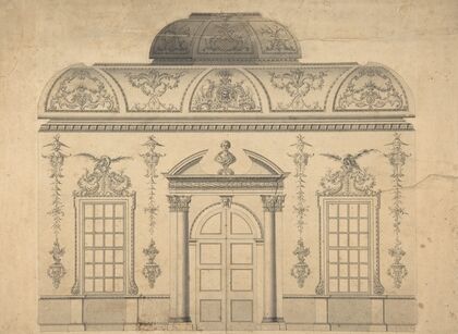 Design for the Decoration of the Window Door Wall of a Rococo Room with a Coved Ceiling and Coved Central Fanlight