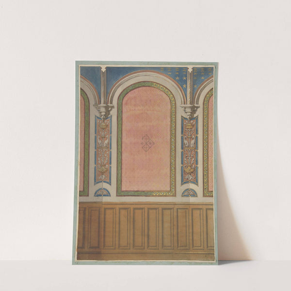 Design for the decoration of wall with wood panels and arched bays by Jules-Edmond-Charles Lachaise
