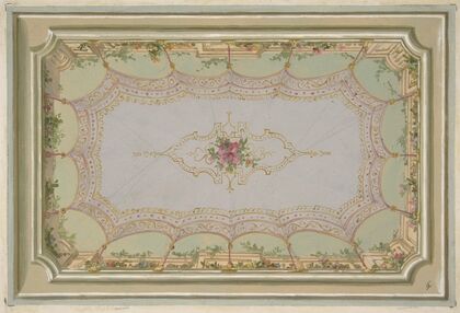 Design for the painted decoration of a ceiling with a trompe l’oeil canopy and roses