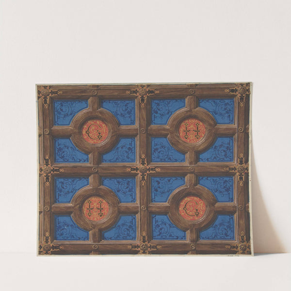 Design for the painted decoration of a coffered ceiling incorporating initials (G and H) for a house on the rue de Clichy by Jules-Edmond-Charles Lachaise