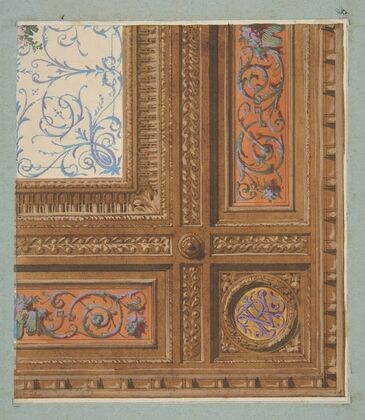 Design for the painted decoration of a coffered ceiling with initials; VR