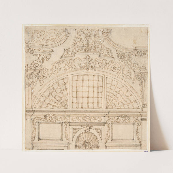 Design for the Upper Half of a Wall Elevation with a Semicircular Window by Giovanni Battista Foggini