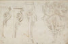 Design for Three Consoles Decorated with Foliage and Volutes and a Console with a Satyr Head Surmounted by Three Human Figures, Garland and Foliage