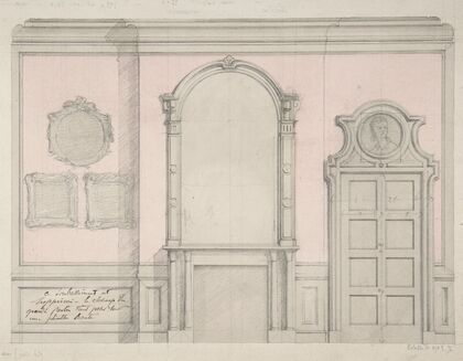 Design for treatment of a chimney-piece and adjacent door