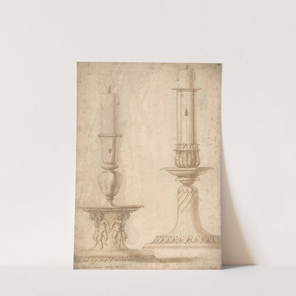 Design for Two Candlesticks with decorated Bases by Giulio Romano