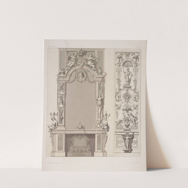 Design for wall niche with chandeliers on either side; design for wall panel featuring Athena. by André-Charles Boulle