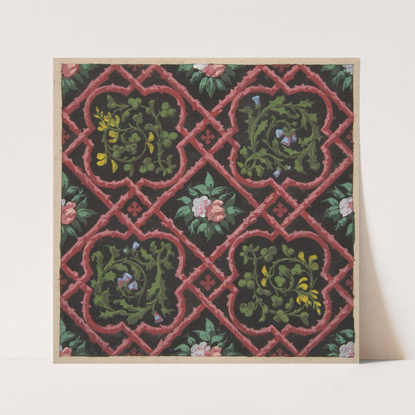 Design for wallpaper featuring flowers and latticework (1830–97) by Jules-Edmond-Charles Lachaise