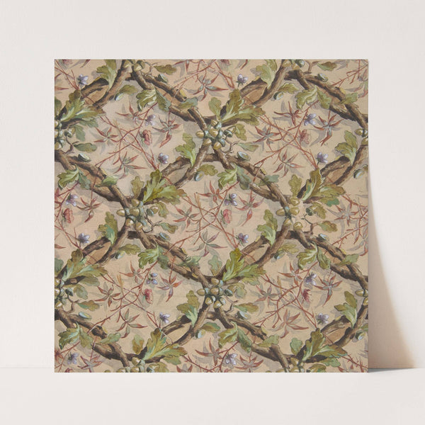 Design for wallpaper featuring oak leaves, acorns, and intertwined twigs (1830–97) by Jules-Edmond-Charles Lachaise