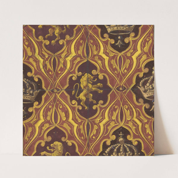 Design for wallpaper featuring rampant lions and crowns (1830–97) by Jules-Edmond-Charles Lachaise