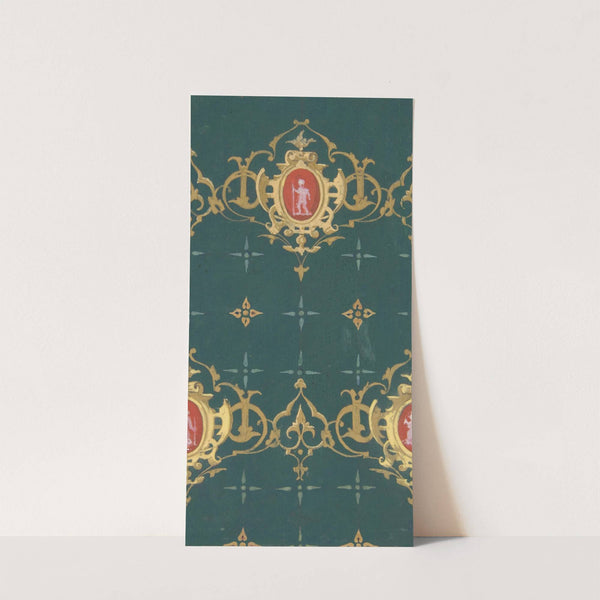 Design for wallpaper featuring rinceaux and carouches framing figures (1830–97) by Jules-Edmond-Charles Lachaise