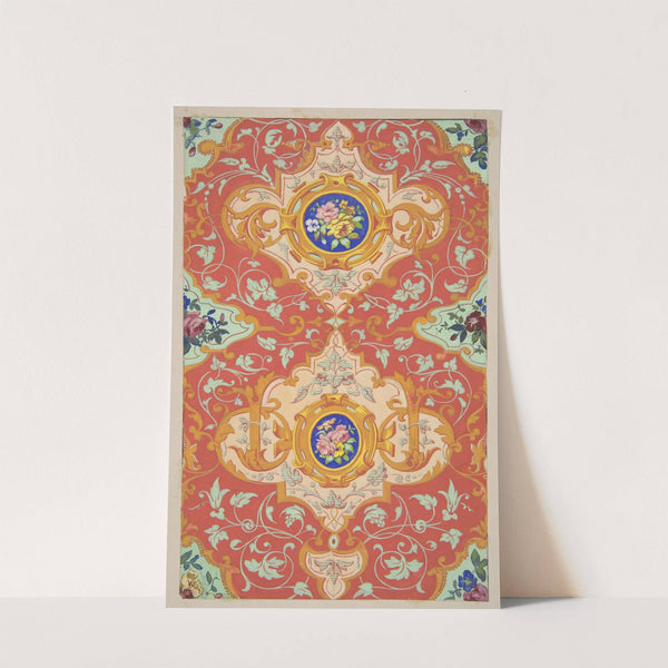 Design for wallpaper featuring strapwork, rinceaux, and cartouches filled with bouquets of roses (1830–97) by Jules-Edmond-Charles Lachaise