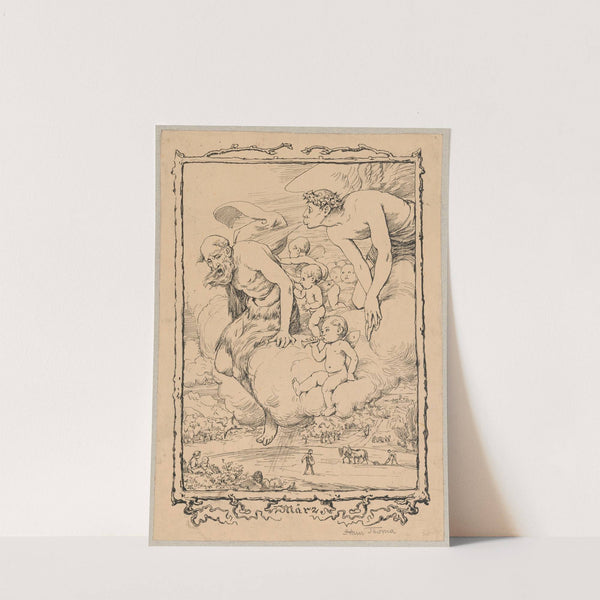 Design of a page in calendar with an allegory of March by Hans Thoma