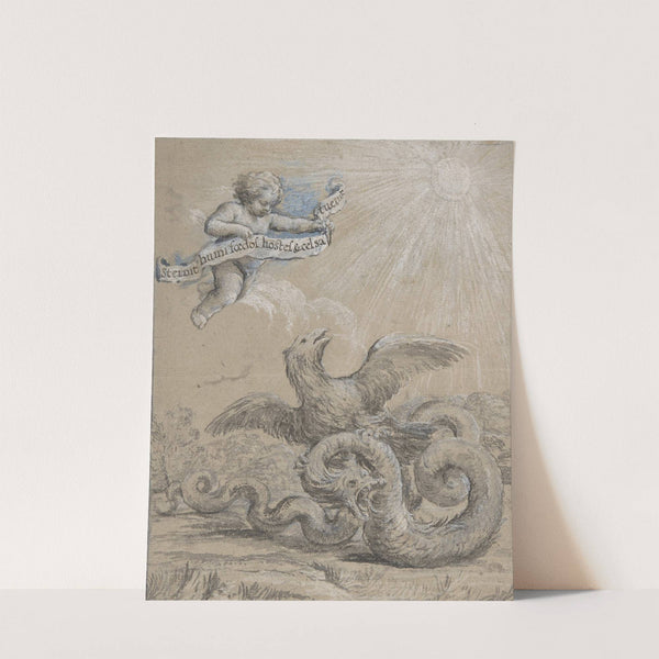 Design with an Eagle Fighting with a Serpent and a Putto in the Sky Holding an Inscribed Banner by Pietro da Cortona