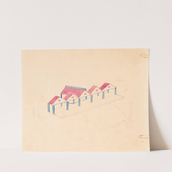 Designs for roadhouse or terrace restaurant. Perspective elevation showing terrace by Winold Reiss