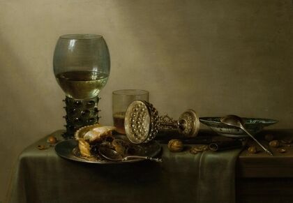 Dessert, still life with cake, wine, beer and nuts