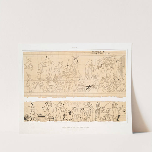 Dessin; fragments de papyrus satiriques (Musée de Turin & Musée de Londres) by Émile Prisse d'Avennes