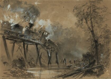 Destruction of the locomotives on the bridge over the Chickahominy