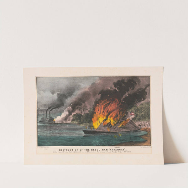 Destruction of the rebel ram ‘Arkansas’; By the United States gunboat ‘Essex,’ on the Mississippi River, near Baton Rouge, August 4th 1862 (1862) by Currier & Ives.