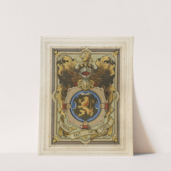 Détail de vitrail à motifs héraldiques lion rampant et devise L’union fait la force by Laurent Gsell