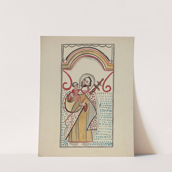 Detail from Large Altar on East Wall of Sanctuario Church at Chimayo. St. Christopher by E. Boyd