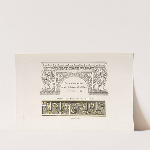 Détail gravé ai trait sur une boiserie du château d'Ecouen, en 1544. Ornement d'une cheminée du même château. by Nicolas Xavier Willemin