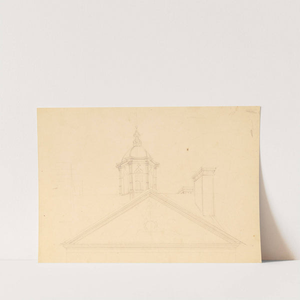 Detail view of cupola, pediment, and frieze of a large public building in Charleston, South Carolina by John Rubens Smith