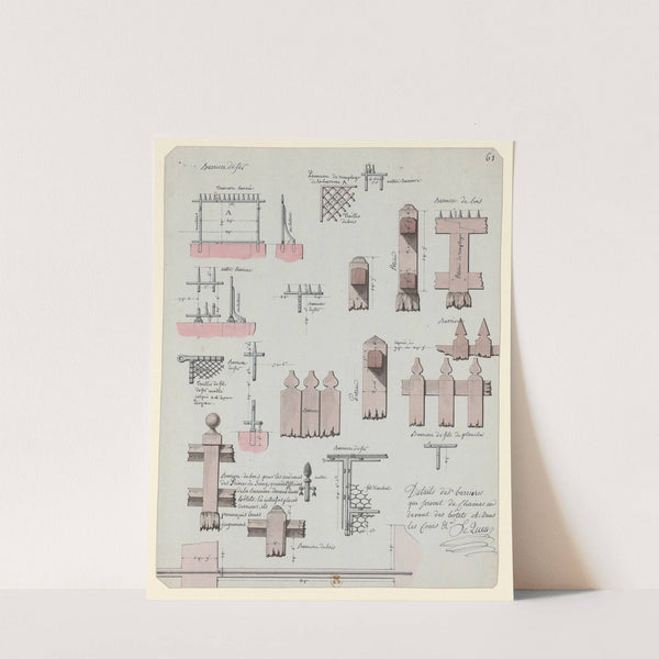 Détails des barrieres qui servent de chainesau devant des hôtels et dans les cours etc. (1777-1825) by Jean Jacques Lequeu