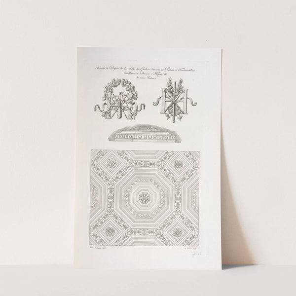 Détails du plafond de la salle des gardes-suisses, au palais de Fontainebleau. Emblêmes de dessins d'Henry IV; du même palais by Nicolas Xavier Willemin