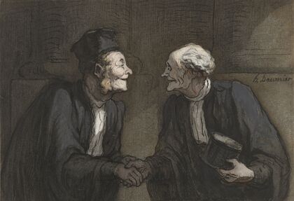 Deux avocats; la poignée de main