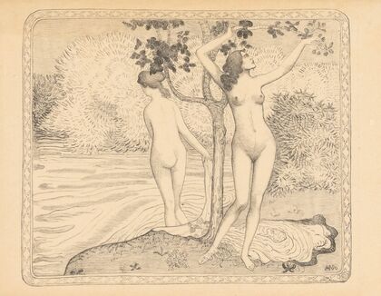 Deux baigneuses nues sous un arbre au bord de l’eau (1895)