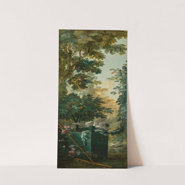 Deux colombes se becquetant dans un paysage by Jean-Baptiste Huet