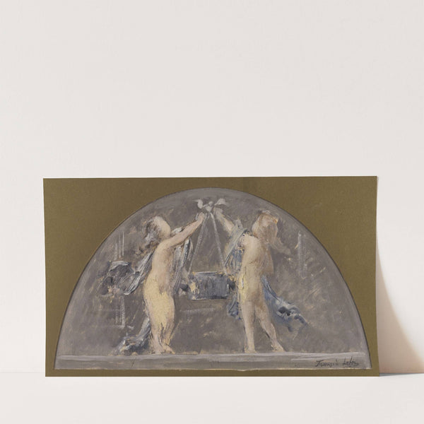 Deux enfants levant ensemble une grande boîte (1893) by François Lafon