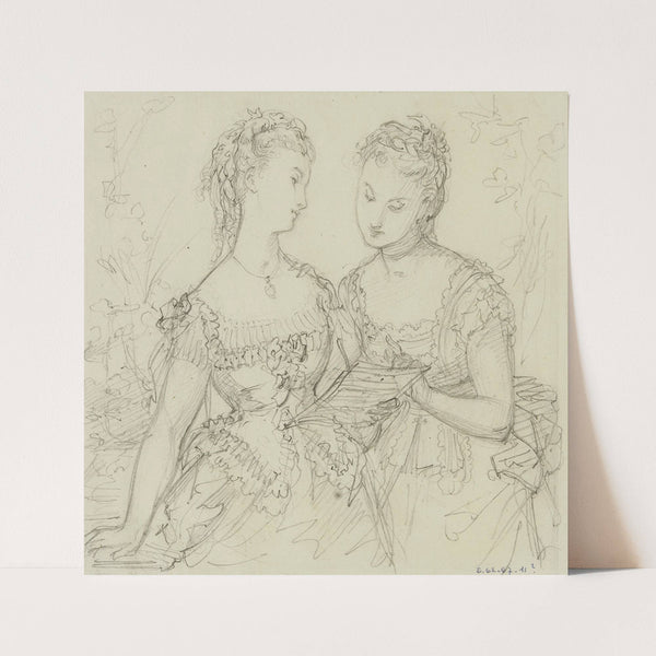 Deux jeunes filles en robes à volants lisant une lettre (1873) by Anaïs Colin-Toudouze