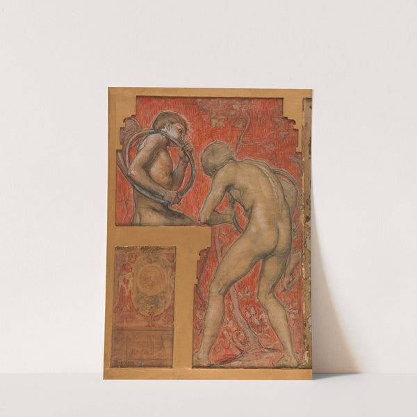 Deux jeunes garçons nus jouant du cor by Hippolyte Dominique Berteaux