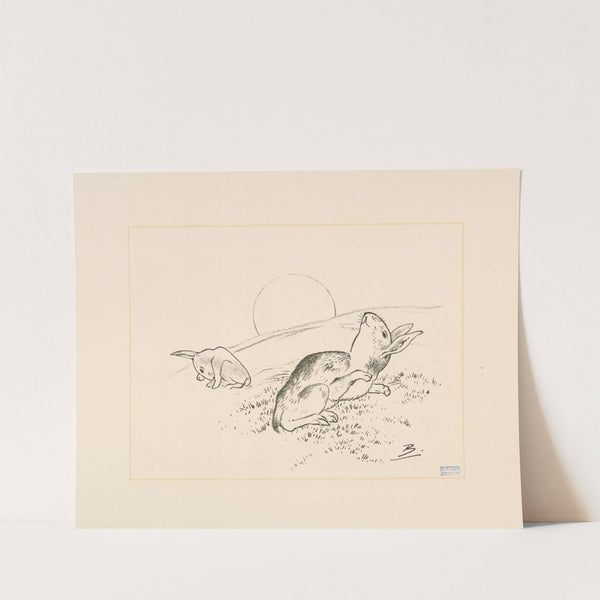 Deux lapins, la lune derrière colline. (1866 - 1878) by Félix Bracquemond