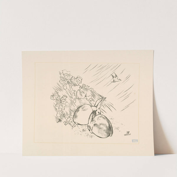 Deux lapins, la pluie, un oiseau qui vole. (1866 - 1878) by Félix Bracquemond