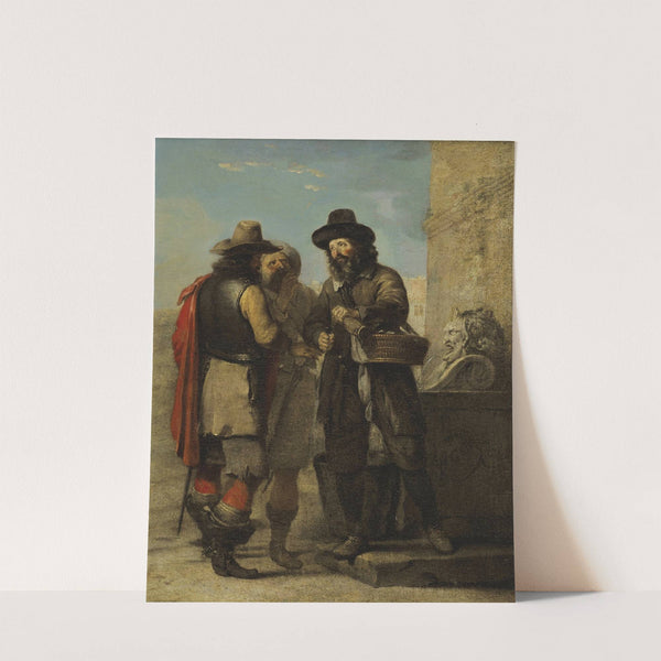 Deux paysans et un soldat buvant près d'une fontaine by Alexandre Montallier