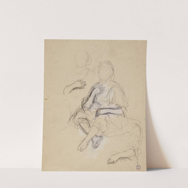 Deux personnages drapés assis de face et étude de bras by Narcisse-Virgile Diaz de La Peña