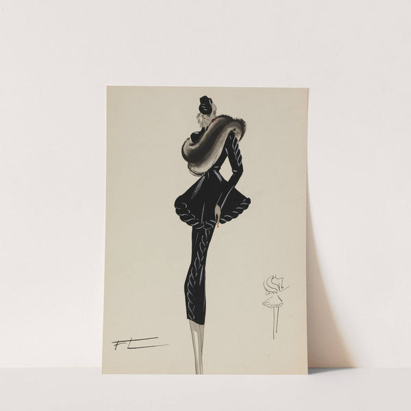 Deux pièces noires avec écharpe de fourrure grise (1938) by M. P. Leven