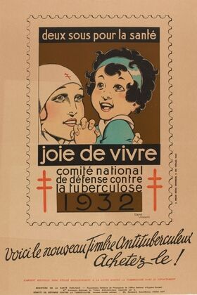 Deux sous pour la santé. Joie de vivre. 1932. Voici le nouveau Timbre Antituberculeux. Achetez-le! (1932) — size preview