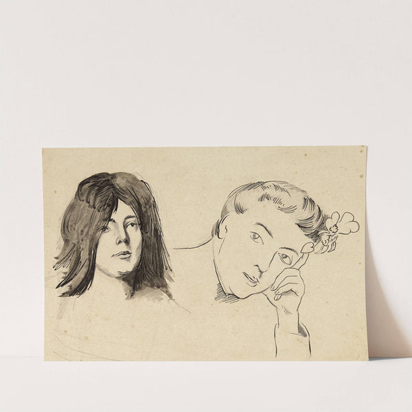 Deux têtes de femme l’une aux cheveux longs l’autre appuyée dans sa main gauche by Arthur-Joseph Gueniot