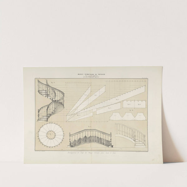 Développement & coupe des rampes d’escalier plissés froncés & drapes. (1859) by Jules Verdellet