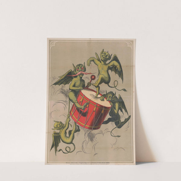 Devilish figures beating a drum (1870) by Warren, Johnson & Co.