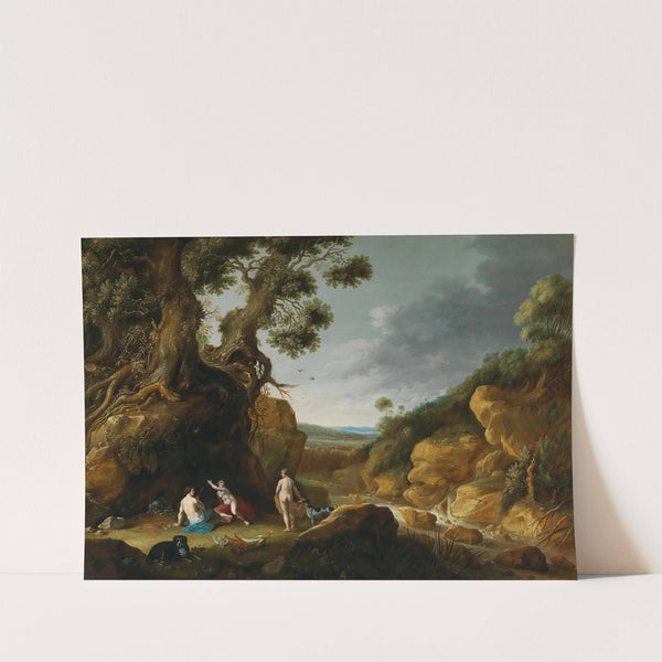 Diana and her nymphs in a rocky wooded river landscape by Gillis Claesz. de Hondecoeter