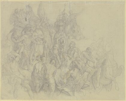 Die Auffindung der Leiche des Kaisers Friedrich Barbarossa im Fluss Kalykadnus bei Selencia in Syrien am 10. Juni 1190