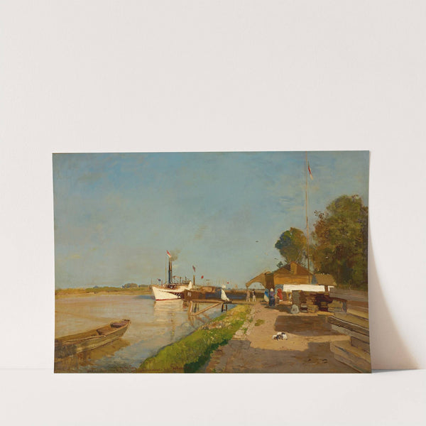 Die Dampfschiffstation an der Donau gegenüber Kaisermühlen by Emil Jakob Schindler