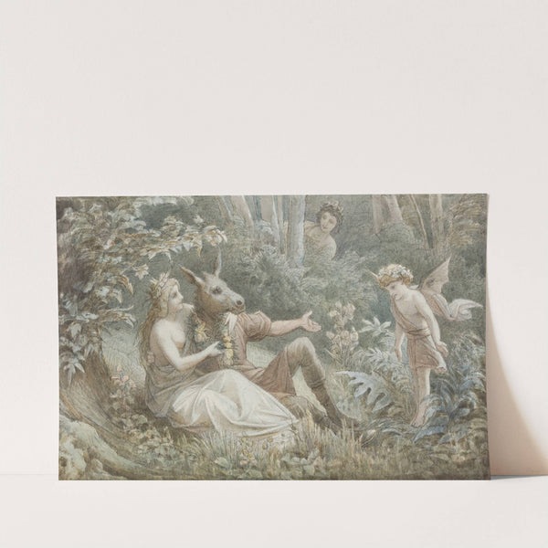 Die Elfenkönigin Titania bekränzt den neben ihr sitzenden, eselköpfigen Nick Bottom by Leopold Bode