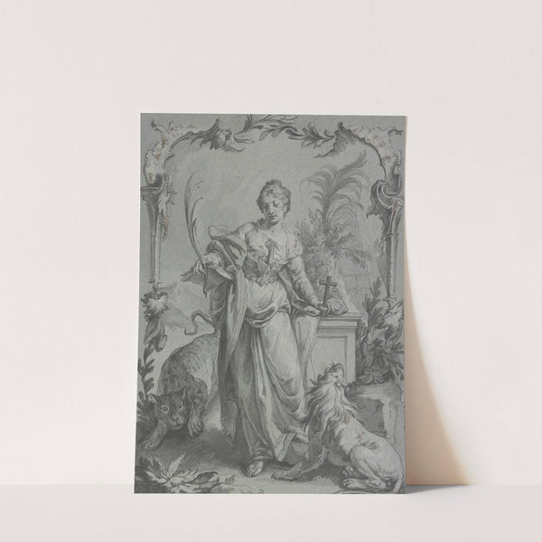 Die Heilige Euphemia, mit Kreuz und Palme vor einem Altar stehend by Johann Wolfgang Baumgartner