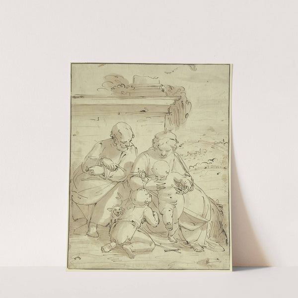 Die Heilige Familie mit dem Johannesknaben vor einer Mauer mit Säulenfuß by Luca Cambiaso
