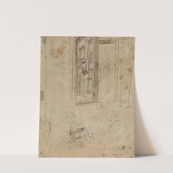 Die Heilige Familie mit Elisabeth und dem Johannesknaben (Rückseite- Tür, Türöffnung und Herme) (1640) by Jacob Jordaens